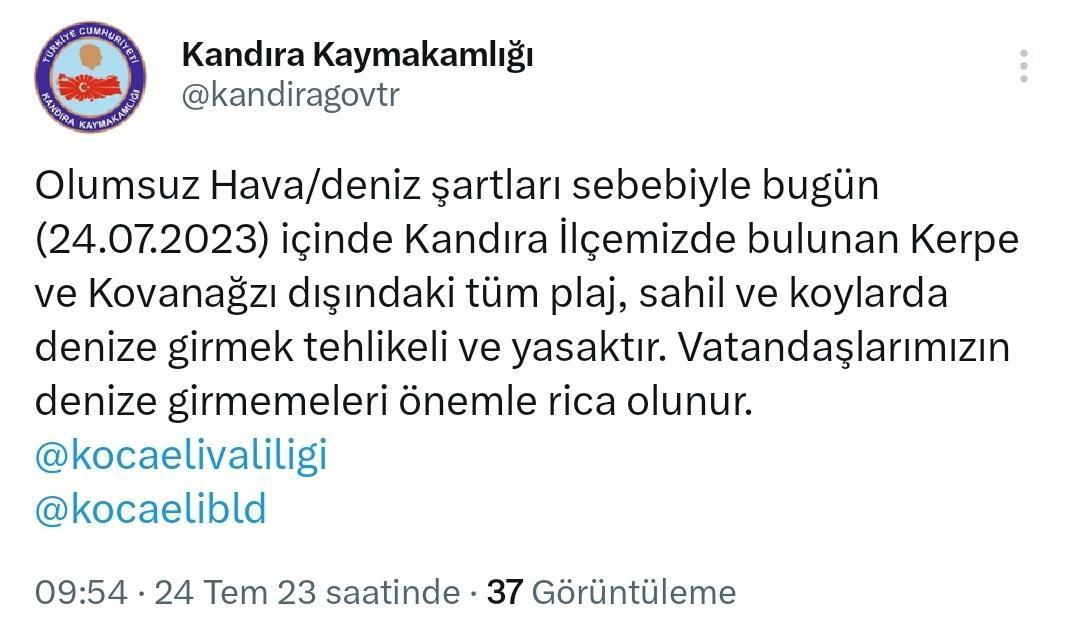 Kand Ra Da Plaj D Nda Denize Girmek Yasakland G Ndem Haberleri