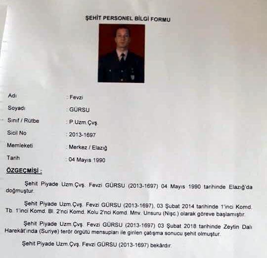 Zeytin Dalı Harekâtında 15inci gününde  5 asker şehit