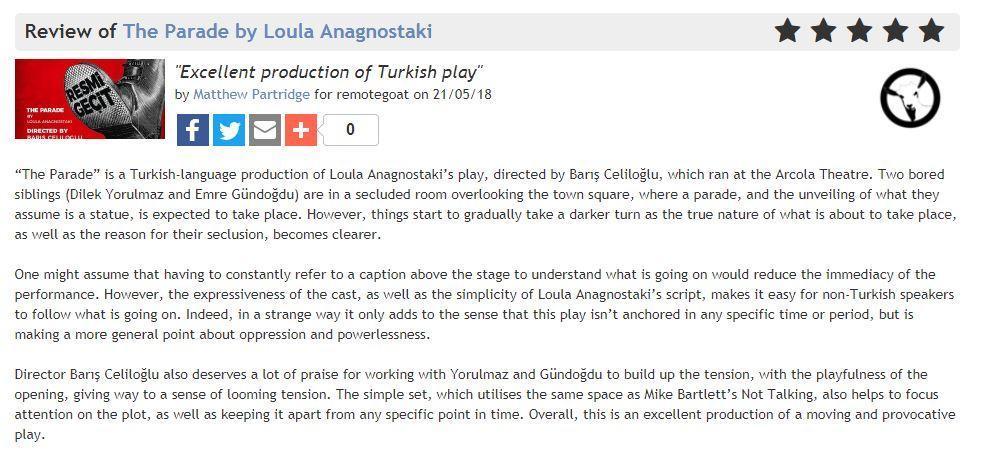 Ünlü tiyatro eleştirmeninden Türk yönetmene “beş yıldızlı” övgü