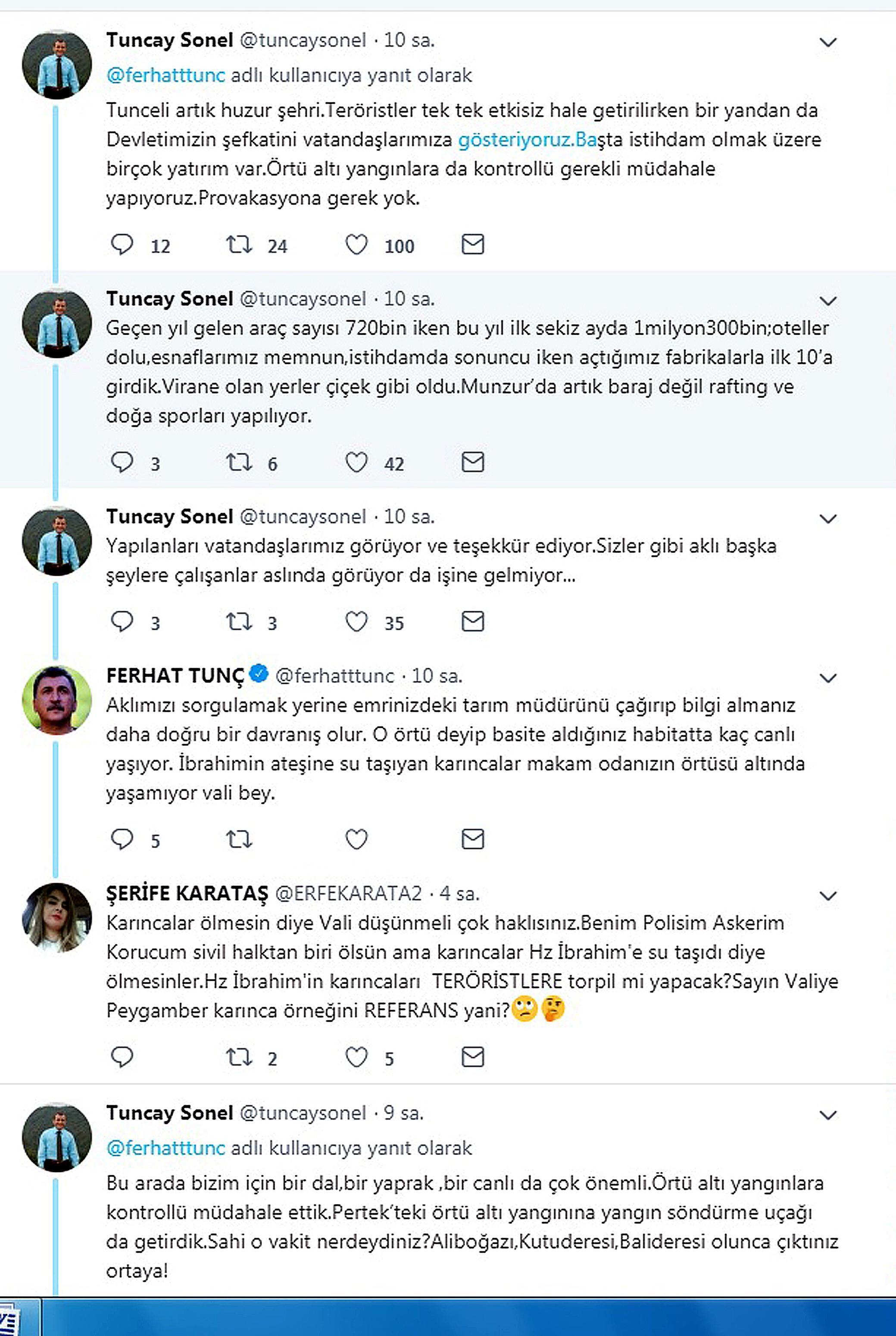 Tunceli Valisi ile Ferhat Tunç, sosyal medyada atıştı