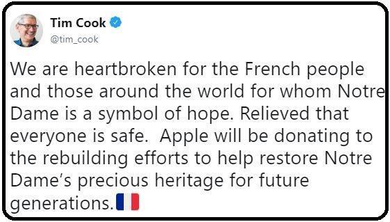 Cook: Apple da Notre Dame’a yardım edecek