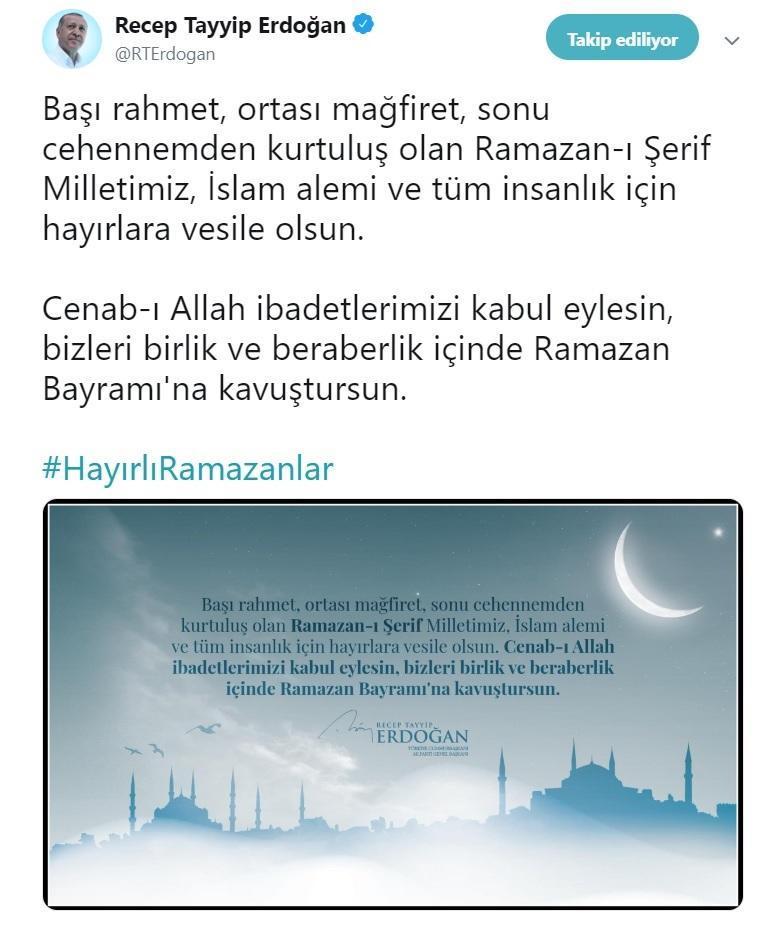 Cumhurbaşkanı Erdoğandan Ramazan mesajı