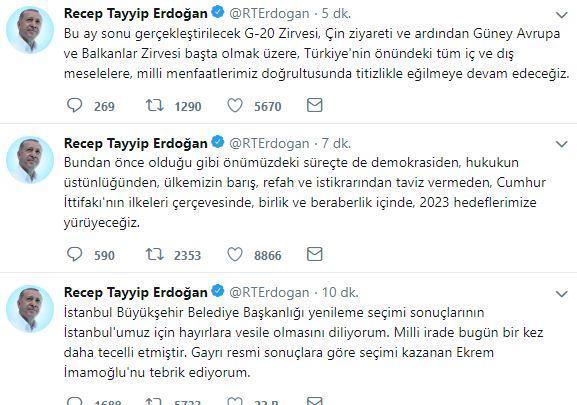 Cumhurbaşkanı Erdoğandan seçim sonuçlarıyla ilgili açıklama