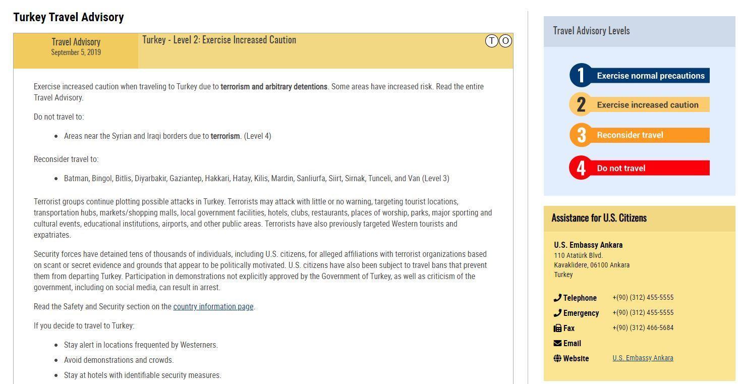 ABD’den vatandaşlarına Türkiye’ye seyahat uyarısı