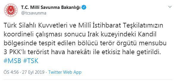 Kandilde 3 terörist etkisiz hale getirildi