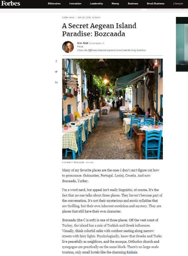 Turizm cenneti Bozcaada Forbes dergisinde