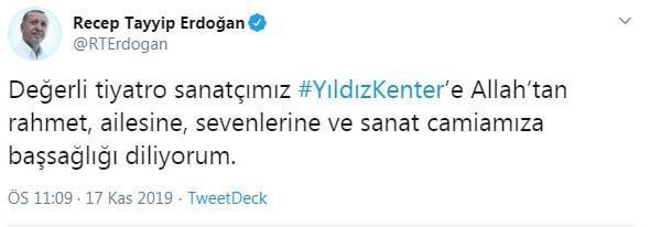 Cumhurbaşkanı Erdoğandan Yıldız Kenter için başsağlığı mesajı