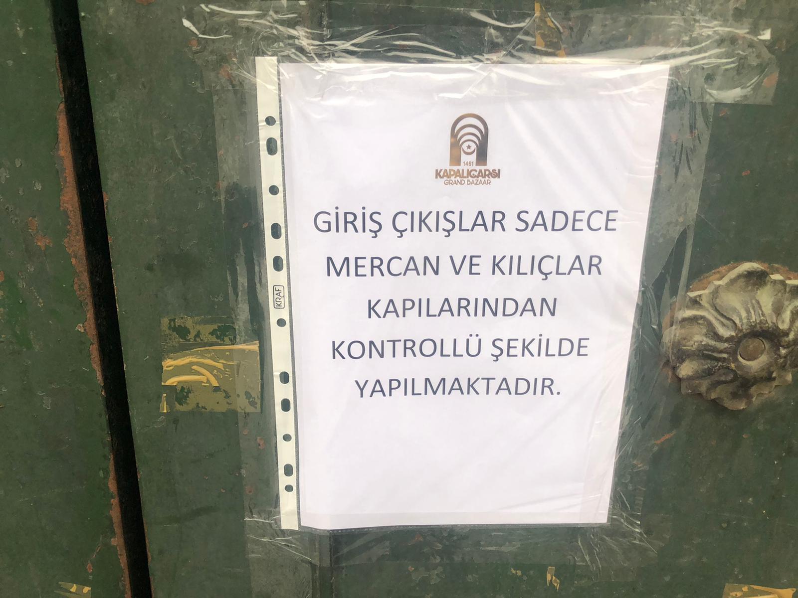 Kapalı Çarşıda giriş çıkışlar iki kapıdan yapılacak