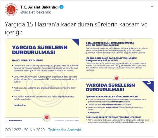 Adalet Bakanlığından, yargıda sürelerin durdurulmasına ilişkin bilgilendirme