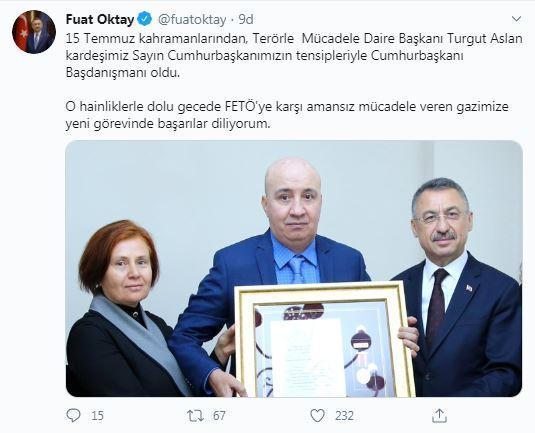 Cumhurbaşkanı Yardımcısı Oktaydan, Turgut Aslan paylaşımı