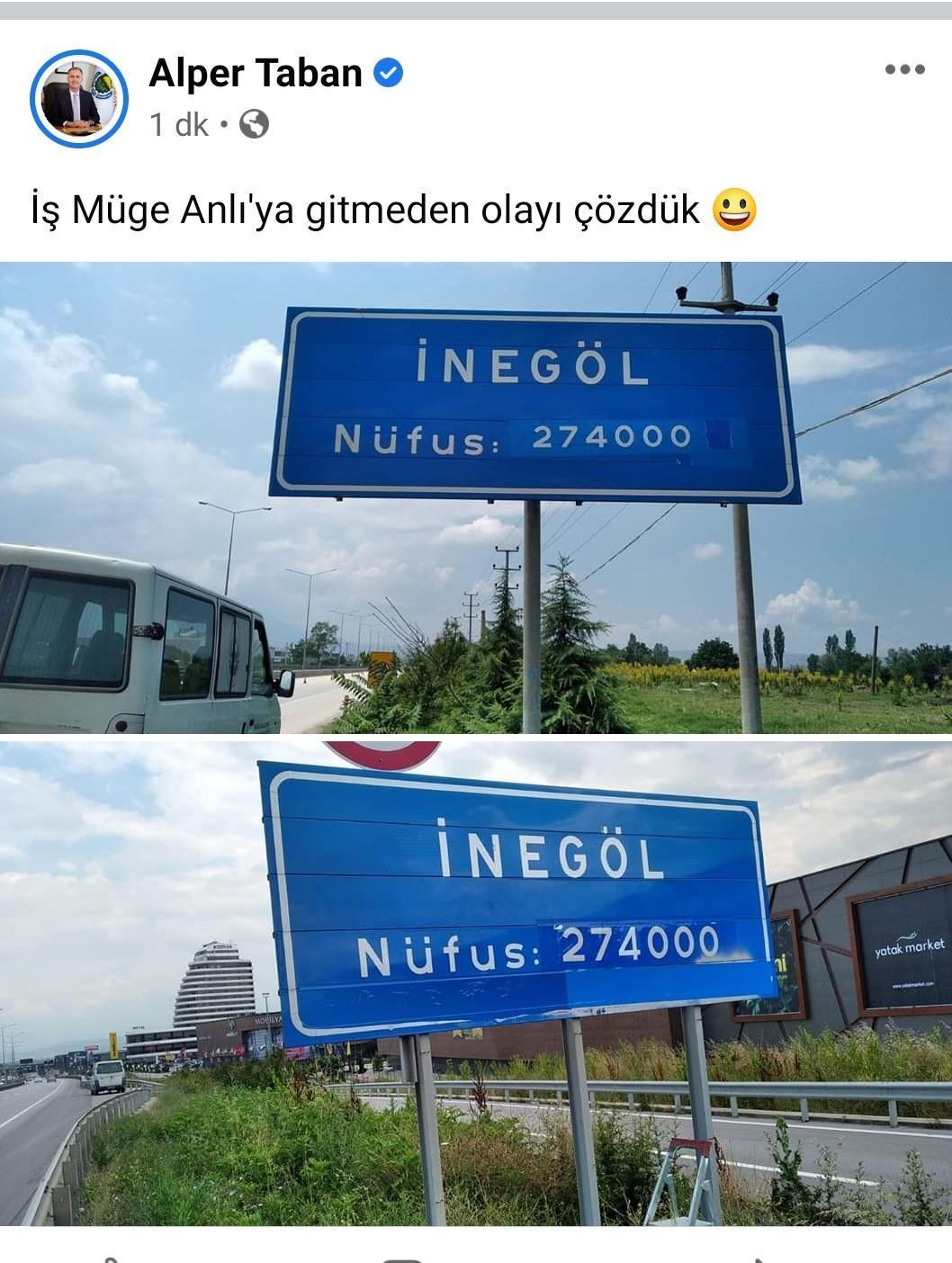 İnegölde tabelalar düzeltildi, Başkan Taban duruma açıklık getirdi