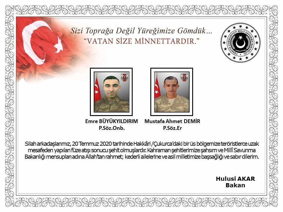MSB: Çukurcada 2 asker şehit oldu