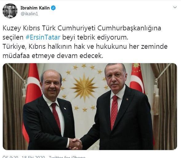 KKTC Cumhurbaşkanı Ersin Tatara Türkiyeden tebrik mesajları