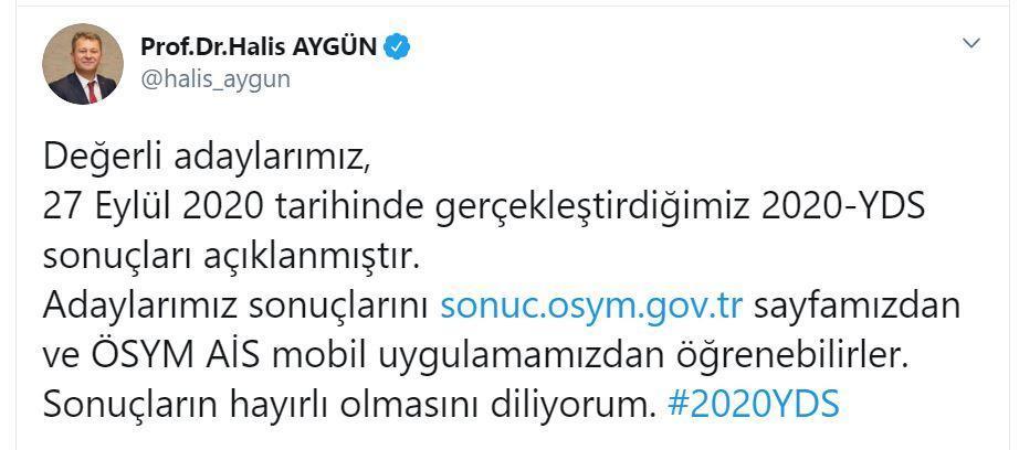ÖSYM Başkanı Aygün: YDS sonuçları açıklandı
