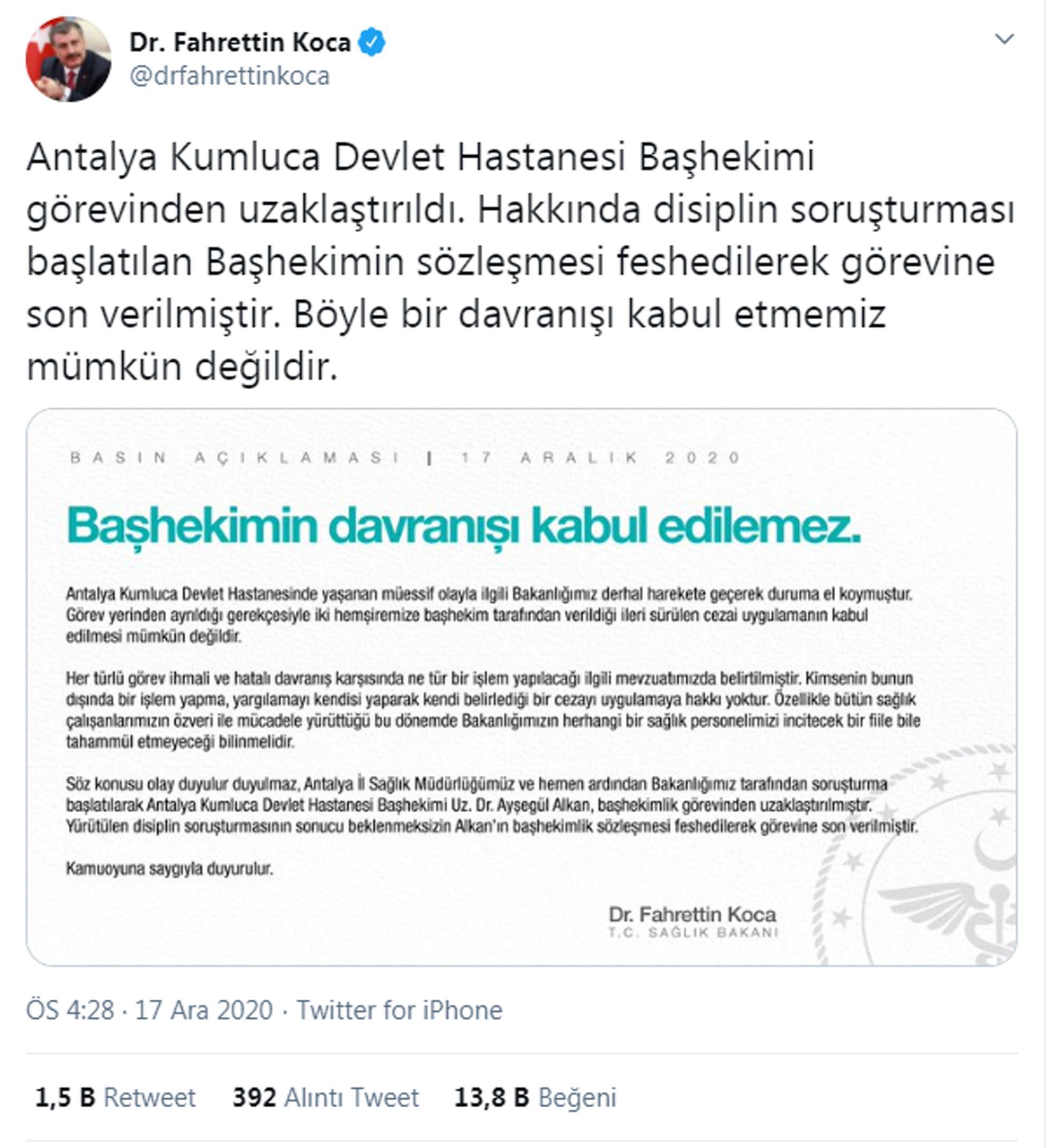 Başhekimin, hemşirelere Ben salağım yazdırdığı iddia edilmişti... Yeni gelişme