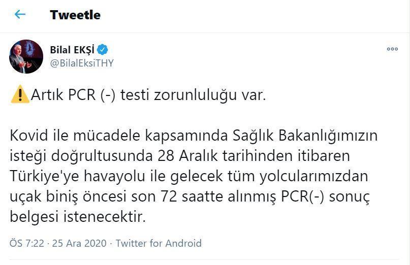 Bilal Ekşiden Türkiyeye gelecek yolcularla ilgili açıklama