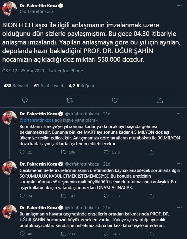 Bakan Koca: BioNTech aşısı ile ilgili anlaşma imzalandı