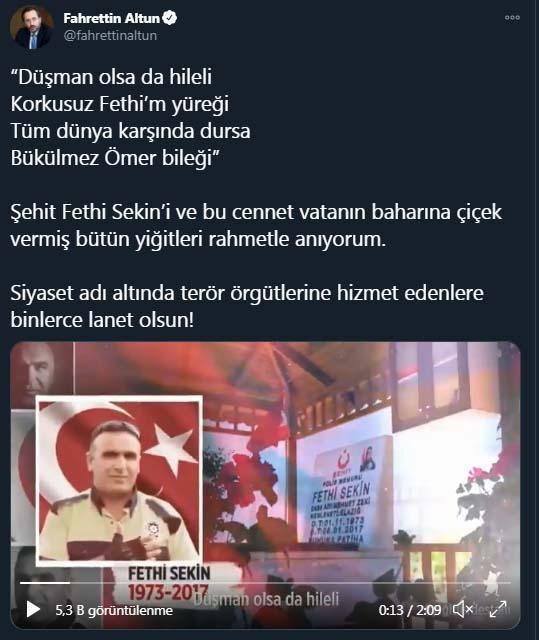 İletişim Başkanı Altun, şehit Fethi Sekini Yiğitler Destanı türküsüyle andı