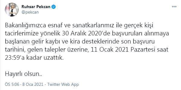 Esnaf ve sanatkarlara destek başvurusunda tarih uzatıldı