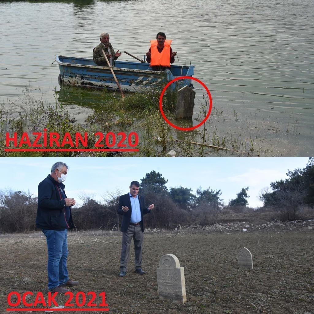 Kuraklıkta su altındaki mezarlar ortaya çıktı, yakınları sandal yerine yürüyerek ziyaret etti