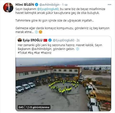 Tokat ve Sivas belediye başkanlarının sosyal medyada kar diyaloğu gülümsetti