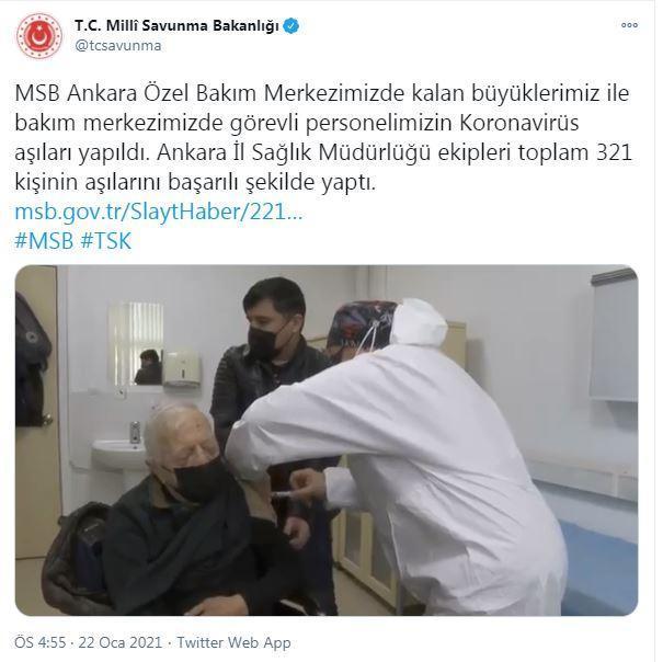 MSB: Ankara Özel Bakım Merkezinde 321 kişi aşılandı