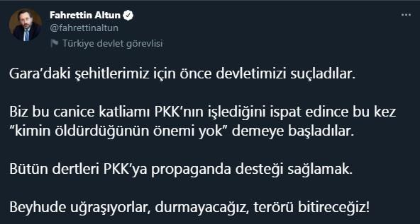 Fahrettin Altun: Bütün dertleri PKKya propaganda desteği sağlamak