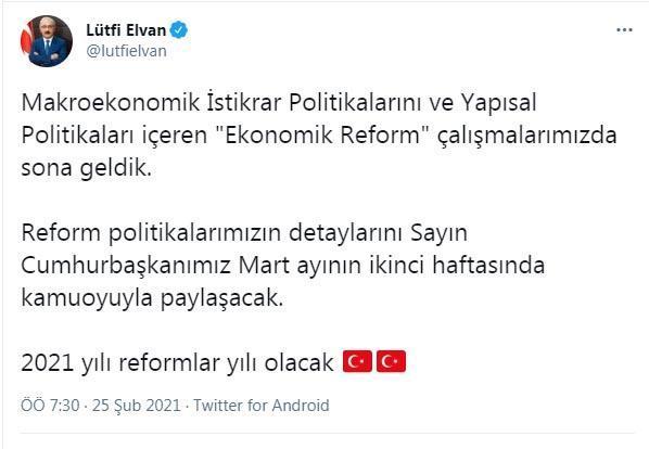 Bakan Elvan: Ekonomik reform çalışmalarında sona geldik