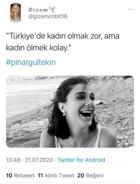 Öldürülen Gizem Türkiyede kadın olmak zor ama kadın ölmek kolay paylaşımı yapmış