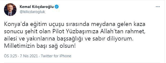 Kılıçdaroğlu ve Akşenerden şehit pilot için başsağlığı mesajı