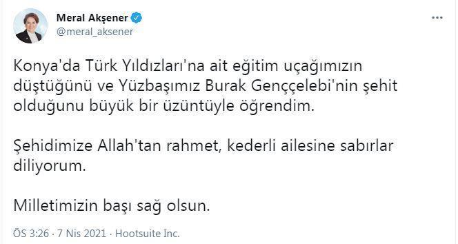 Kılıçdaroğlu ve Akşenerden şehit pilot için başsağlığı mesajı