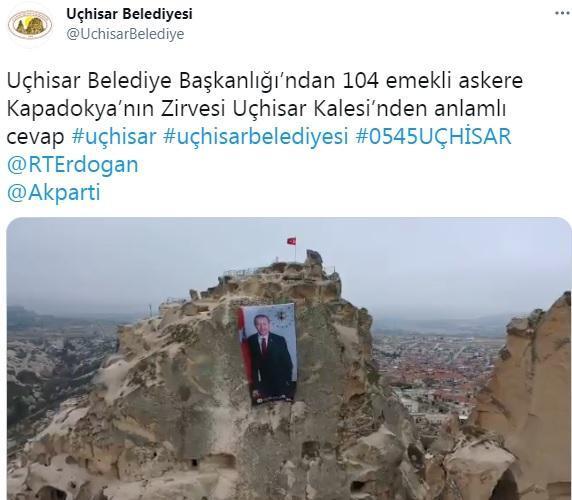Uçhisar Kalesine Cumhurbaşkanı Erdoğanın fotoğrafı asıldı