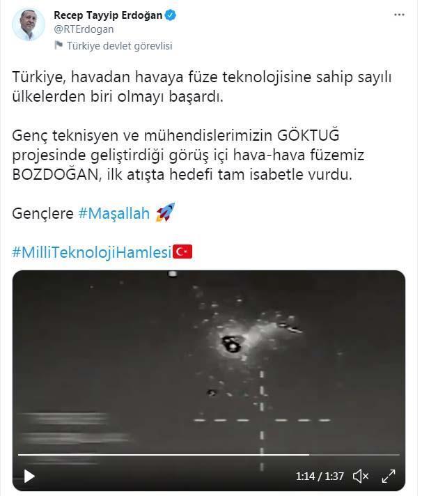 Erdoğan: Bozdoğan, ilk atışta hedefi tam isabetle vurdu