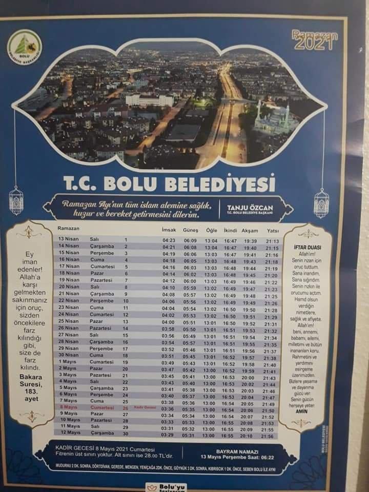Bolu Belediye Başkanı Özcandan yanlış imsakiye özrü