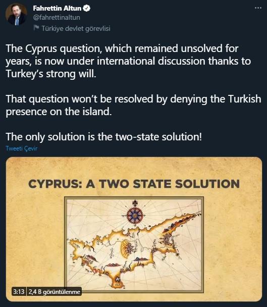 Altun: Kıbrısta tek çözüm; eşit ve egemen iki devletin varlığıdır