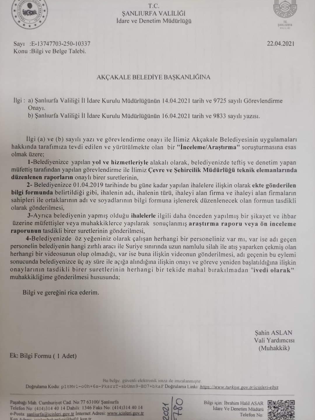 Şanlıurfa Valiliği, Akçakale Belediyesine soruşturma açtı