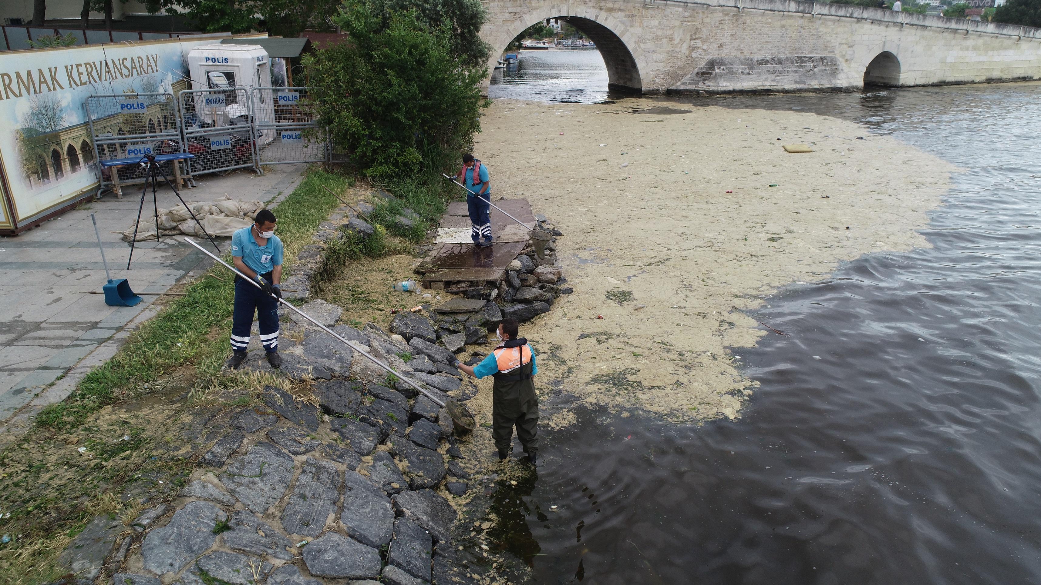 Küçükçekmece Gölündeki deniz salyası temizleniyor