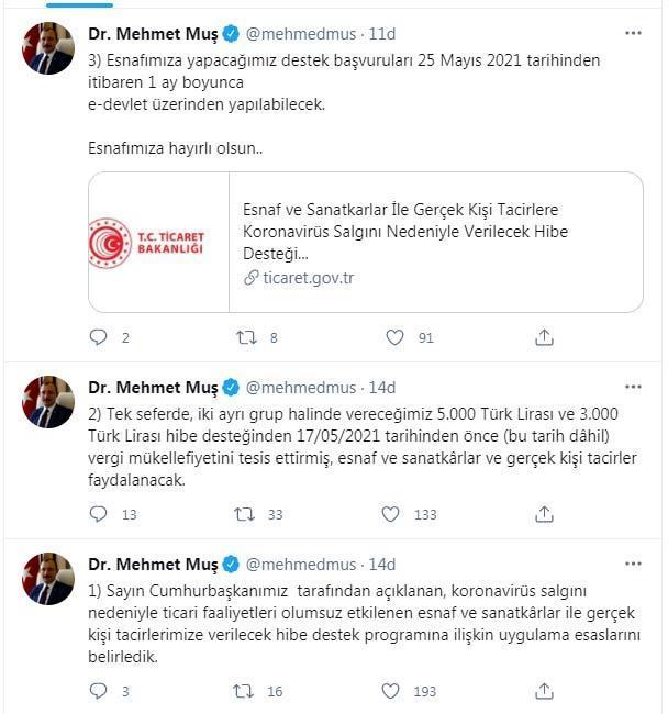 Bakan Muştan esnafa hibe desteği açıklaması