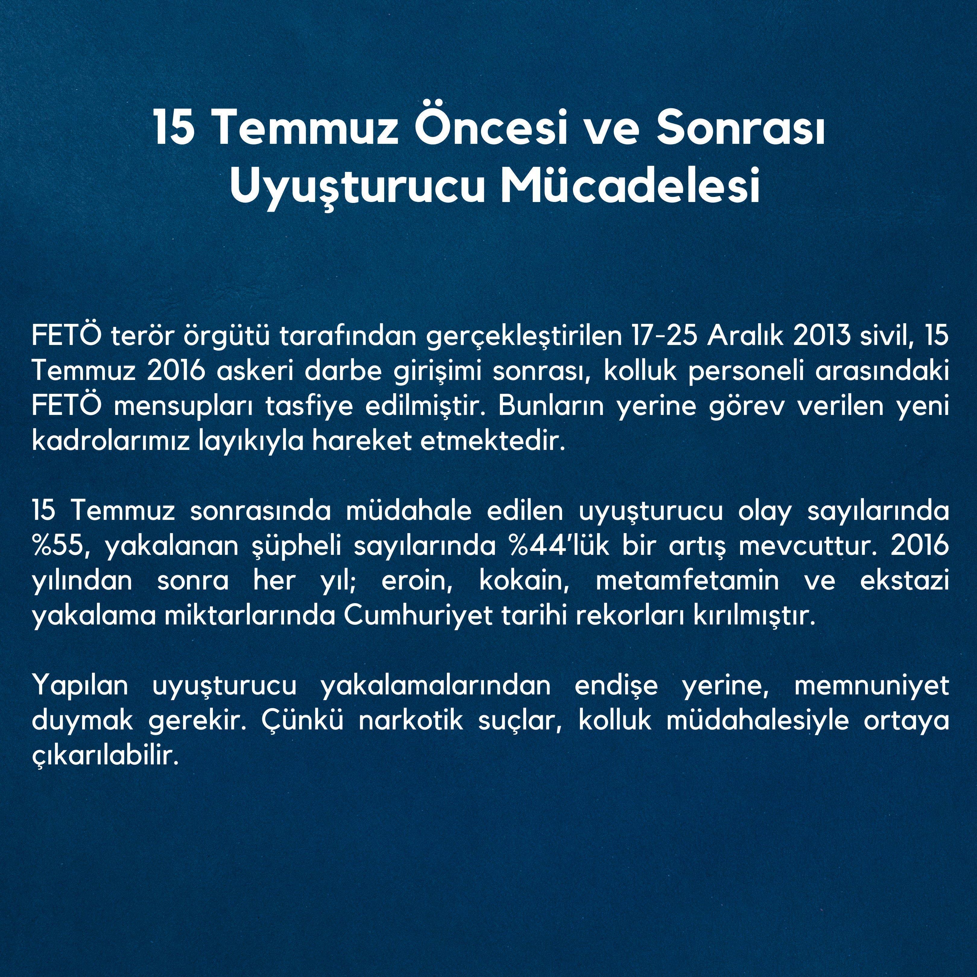 EGM, 15 Temmuz öncesi ve sonrası uyuşturucuyla mücadele verilerini paylaştı