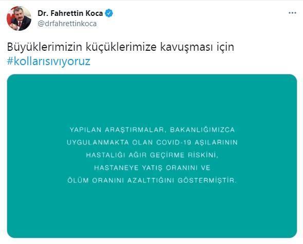Bakan Koca: Büyüklerimizin küçüklerimize kavuşması için kolları sıvıyoruz