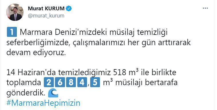 Bakan Kurum: 2684,5 metreküp müsilajı bertarafa gönderdik
