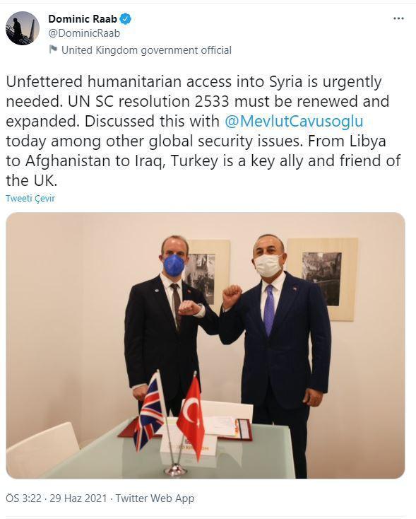 İngiltere Dışişleri Bakanı Raab: Türkiye, İngilterenin önemli bir müttefiki ve dostudur