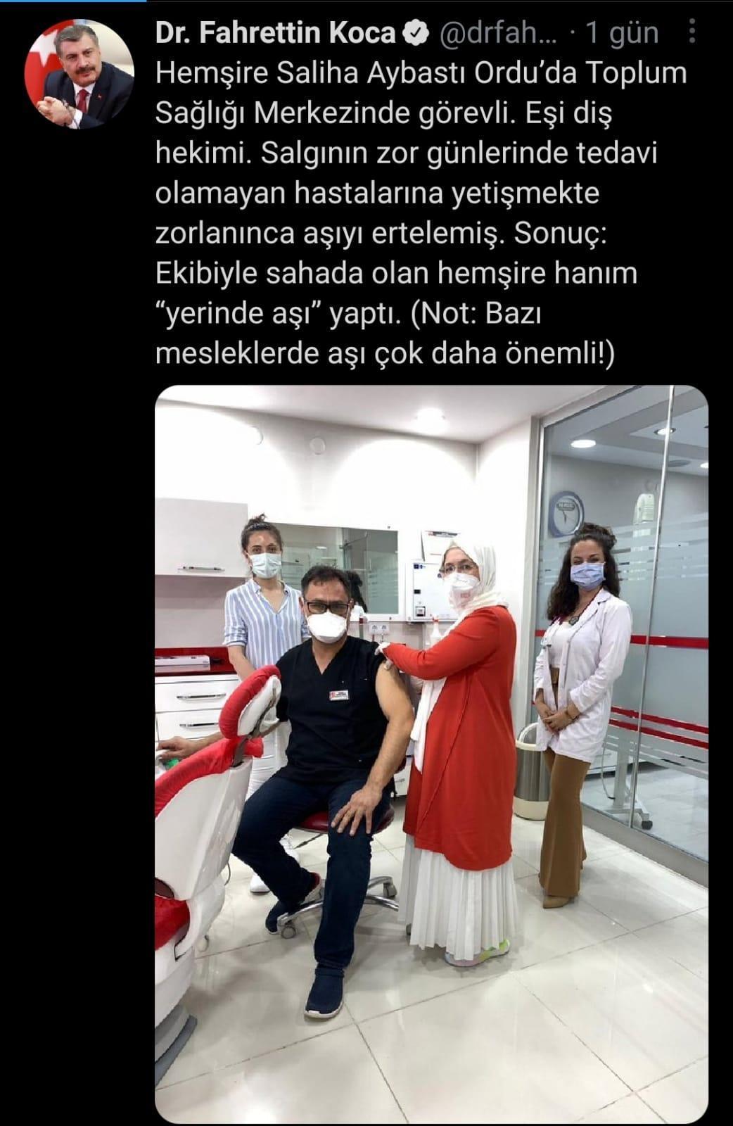 Diş hekimi eşine ameliyattayken aşı yapan Saliha hemşire: Gurur duydum