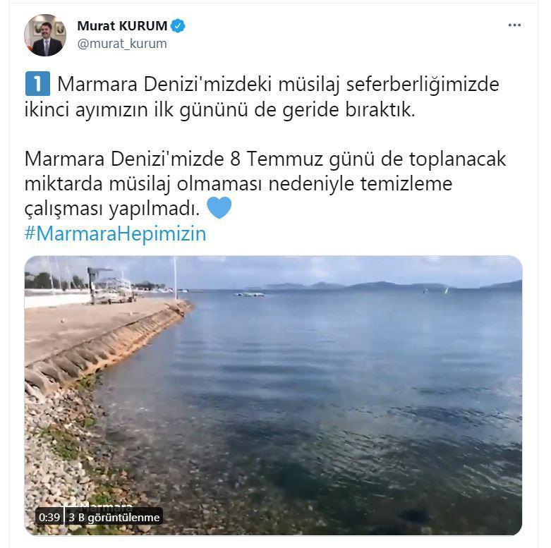 Bakan Kurum: Marmarada müsilaj olmadığı için temizleme çalışması yapılmadı