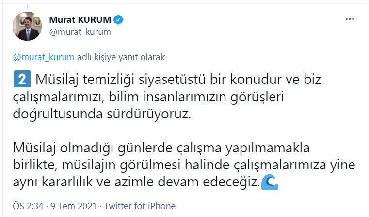 Bakan Kurum: Marmarada müsilaj olmadığı için temizleme çalışması yapılmadı