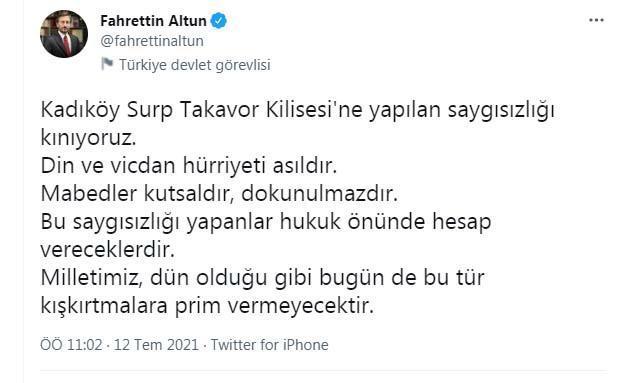 Altun: Surp Takavor Kilisesine yapılan saygısızlığı kınıyoruz