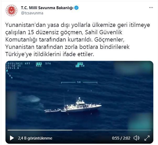 Yunanistanın geri ittiği 15 düzensiz göçmeni Sahil Güvenlik kurtardı