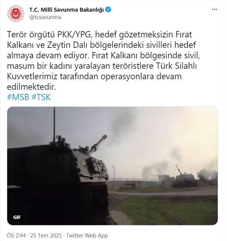 MSB: Fırat Kalkanı bölgesinde operasyonlar devam ediyor