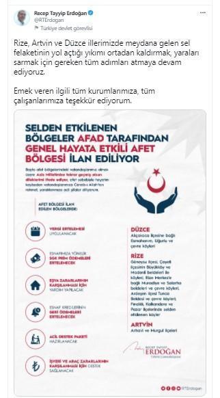 Erdoğan: Rize, Artvin ve Düzcede gereken adımları atmaya devam ediyoruz