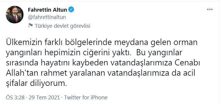 İletişim Başkanı Altun: Orman yangınlarıyla ilgili kapsamlı soruşturmalar başlatıldı